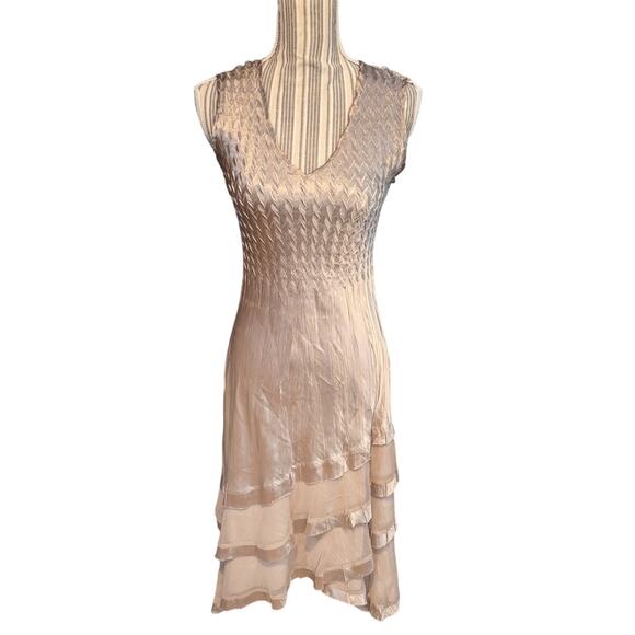Komarov tiered charmeuse & chiffon dress in Champagne Size S - Picture 11 of 11
